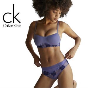 NEW (3) Calvin Klein Perfectly Fit Flex Lace Blue Bikini Undie Panty Panties S